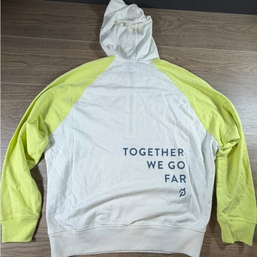 Peloton Womens Quarter Zip Hoodie Neon Yellow Cream Together We Go Far S